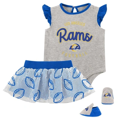 Outerstuff Babies' Girls Infant Heather Gray/royal Los Angeles Rams All Dolled Up Three-piece Bodysuit, Skirt & Booties