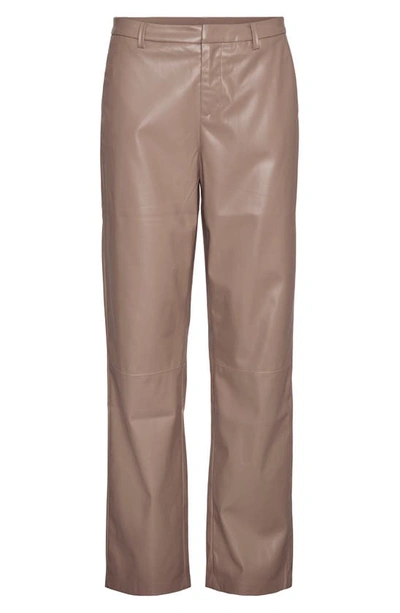 Vero Moda Olympia Mid Rise Straight Leg Faux Leather Pants In Brown Lentil