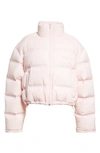 Alexander Wang Reflective Logo Crop Down Puffer Coat In 680 Light Pink