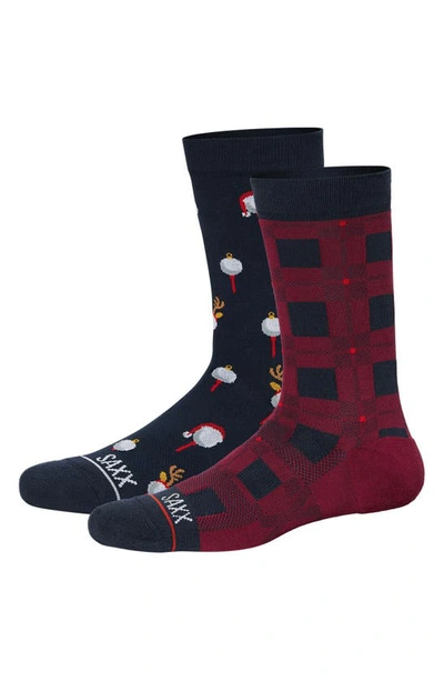 Saxx Whole Package 2-pack Crew Socks In Christmas Tee/ Catnap