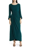 Connected Apparel Mock Wrap Gown In Hunter