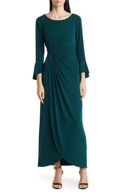 Connected Apparel Mock Wrap Gown In Hunter