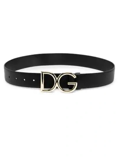 Dolce & Gabbana Leather Belt With Logoed Buckle In Black