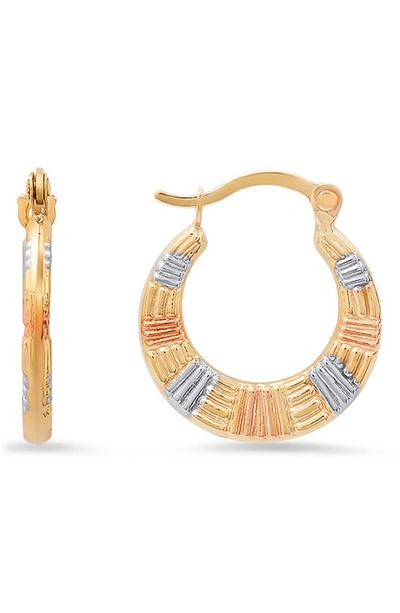 Queen Jewels 10k Gold Tri-color Huggie Hoop Earrings