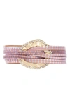 Saachi Crystal Disc Faux Leather Bracelet In Pink