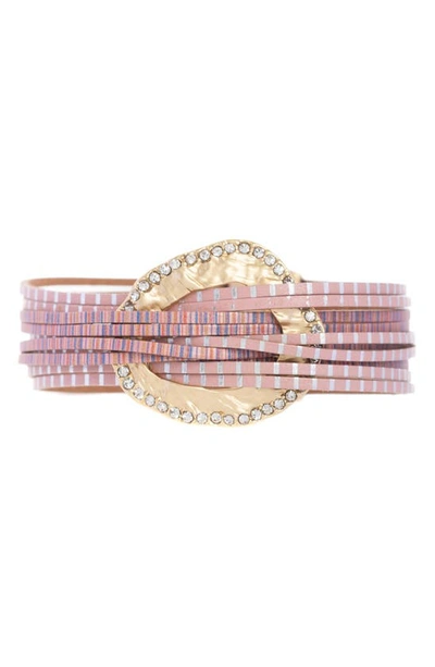 Saachi Crystal Disc Faux Leather Bracelet In Pink