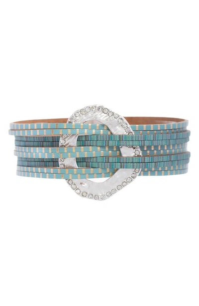 Saachi Crystal Disc Faux Leather Bracelet In Turquoise
