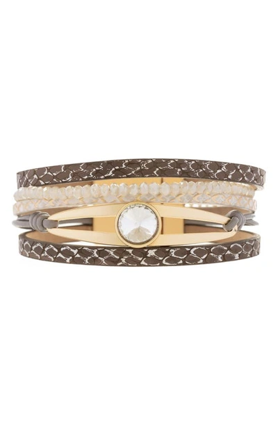 Saachi Crystal Leather Bracelet In Brown
