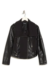 Ookie & Lala Faux Leather Mix Quilt Drape Jacket In Black