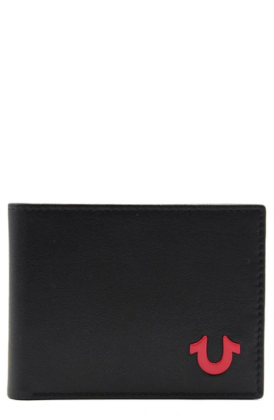 True Religion Brand Jeans Marcus Slim Bifold Wallet & Key Clasp Gift Set In Black Red