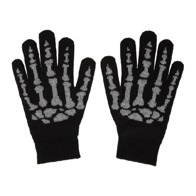 Saint Laurent Skeleton Gloves In Black And Ivory Cashmere In 1078 Black