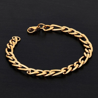 Crucible Jewelry Crucible Los Angeles Polished Stainless Steel Figaro Chain 8mm Wide Bracelet In Gold