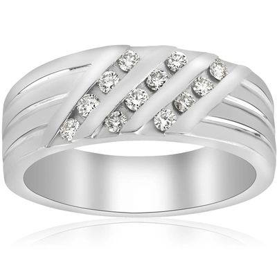 Pompeii3 1/2ct Mens Diamond Wedding Ring Three Row 10k White Gold In Multi