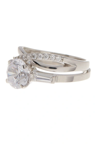 Sterling Forever Sterling Silver Round Cz Crisscross Solitaire Ring Set