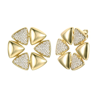 Rachel Glauber Rg Large 14k Gold Plated With Diamond Cubic Zirconia Pave Modern Abstract Flower Stud Earrings