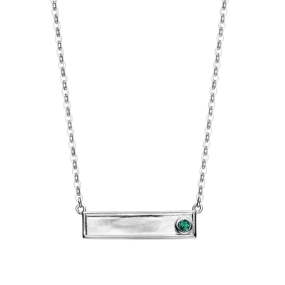 Rachel Glauber Ra Rhodium Plated Lab Created Diamond Bar Neckalce In Green