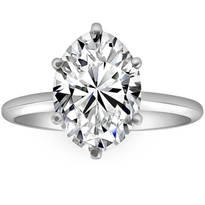 Pompeii3 3.13ct Certified Platinum Solitaire Oval Lab Grown Diamond Engagement Ring H/vs1 In Silver