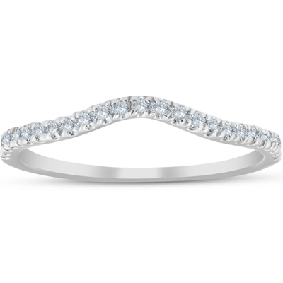 Pompeii3 1/4 Ct Curved Diamond Guard Enhancer Wedding Ring 10k White Gold In Multi