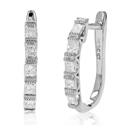 Vir Jewels 1 Cttw Princess Diamond Hoop Earrings 14k White Gold Milgrain Prong Set 3/4 Inch