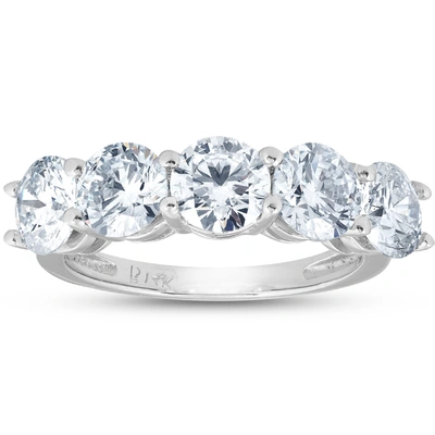 Pompeii3 3 3/4 Ct Ex3 Lab Grown Diamond Five Stone Wedding Ring 14k White Gold In Multi