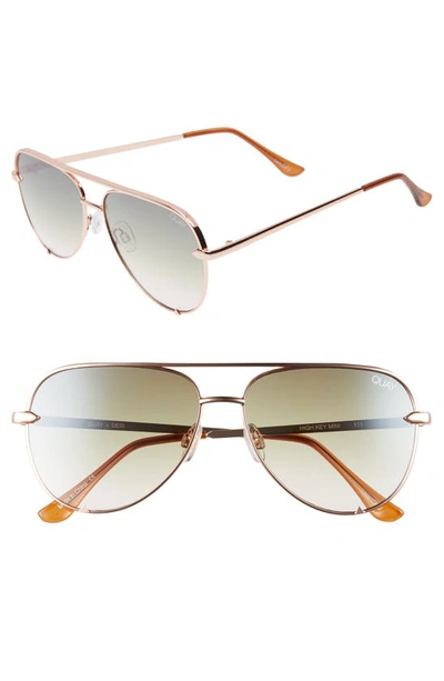 Quay X Desi Perkins High Key Mini 57mm Aviator Sunglasses - Rose/ Green