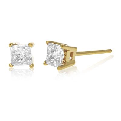 Vir Jewels 1.60 Cttw Princess Cut Diamond Stud Earrings 14k Yellow Gold 4 Prong With Push Backs