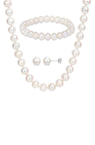 Delmar 7.5–8mm Cultured Freshwater Pearl Earrings, Bracelet & Necklace Set In White