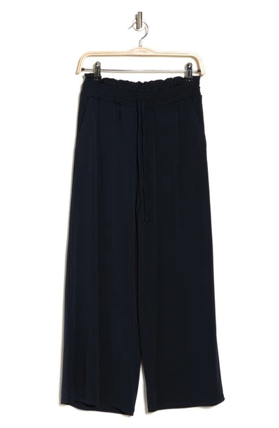 Ellen Tracy Palm Outline Smocked Crop Pants In Navy