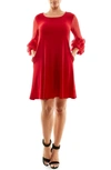 Nina Leonard Ruffle Mesh Sleeve Dress In Nina Red