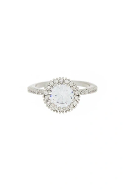 Covet Round Halo Cz Engagement Ring In Rhodium