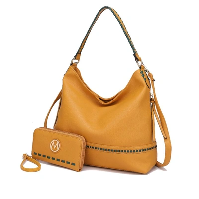 Mkf Collection By Mia K Blake Two-tone Whip Stitches Vegan Leather Women's Shoulder Bag With Wallet - 2 Pieces In Yellow