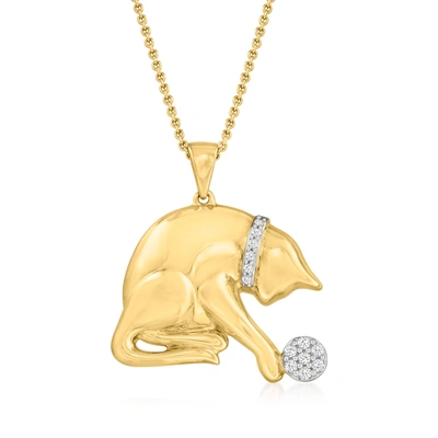 Ross-simons Diamond Playing Cat Pendant Necklace In 18kt Gold Over Sterling In Multi