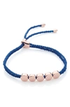 Monica Vinader Engravable Linear Bead Friendship Bracelet In Rose Gold/ Navy Metallic