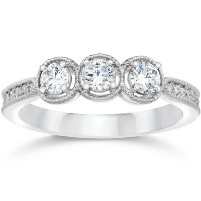 Pompeii3 1/2 Carat Vintage 3-stone Diamond Ring 10k White Gold In Multi
