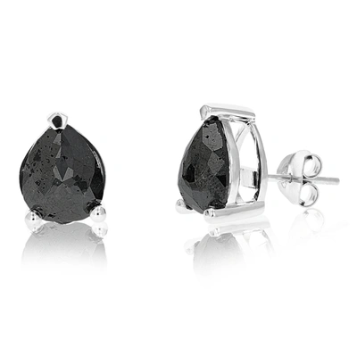 Vir Jewels 5 Cttw Pear Shape Black Diamond Stud Earrings .925 Sterling Silver Prong Set