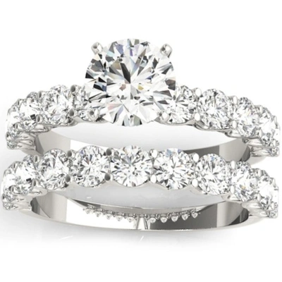 Pompeii3 2 1/2 Ct Diamond Round Cut Engagement Ring Matching Wedding Band 14k White Gold In Multi