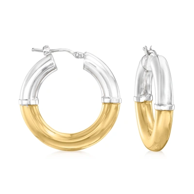 Ross-simons Italian 2-tone Sterling Silver Hoop Earrings In White