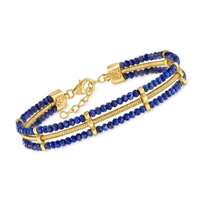 Ross-simons Lapis Bead And Snake-chain Bracelet In 18kt Gold Over Sterling In Multi