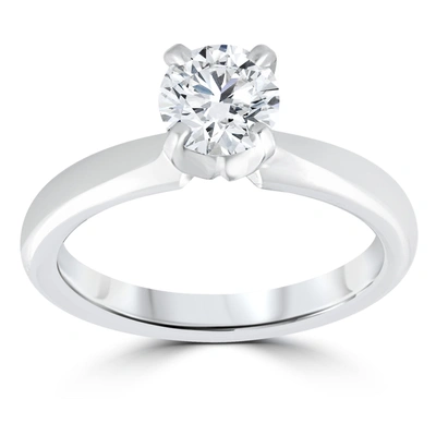 Pompeii3 1 Ct Diamond Solitaire Round Brilliant Cut Natural Real 14k White Gold Sz7 In Multi