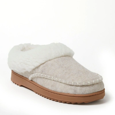 Dearfoams Women's Nyla Felted Plaid Moccasin Toe Clog Slipper In White