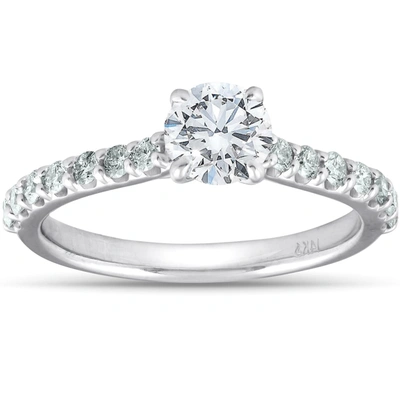 Pompeii3 1 1/4 Ct Tdw Round Real Diamond Engagement Ring With Side Stones 14k White Gold In Multi