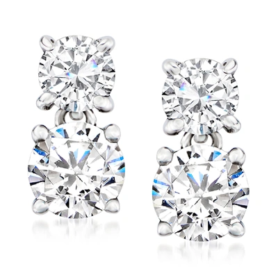 Ross-simons Diamond Drop Earrings In Platinum In White