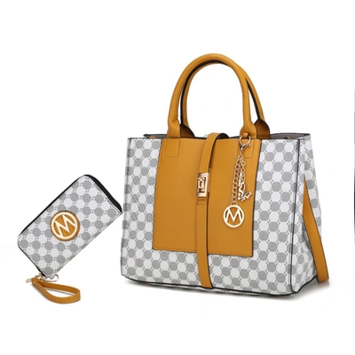 Mkf Collection By Mia K Yuliana Circular Print Satchel Bag With Wallet - 2 Pieces In Yellow