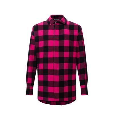 Palm Angels Flannel Cotton Blend Shirt In Pink