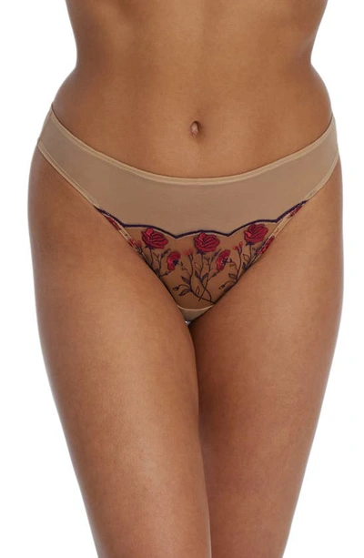 Skarlett Blue Enamoured Embroidered Mesh Thong In Lipstick Red Combo