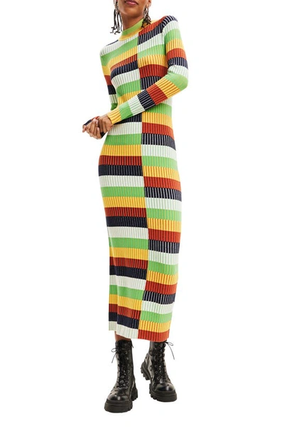 Desigual Sico Stripe Colorblock Long Sleeve Sweater Dress In Mix