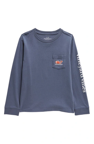 Vineyard Vines Kids' Football Whale Long Sleeve Pocket Graphic Tee In Blue Blazer