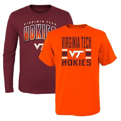 Outerstuff Kids' Preschool Maroon/orange Virginia Tech Hokies Fan Wave Short & Long Sleeve T-shirt Combo Pack