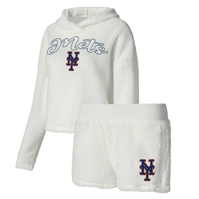 Concepts Sport Women's  Cream New York Mets Fluffy Hoodie Top And Shorts Sleep Set