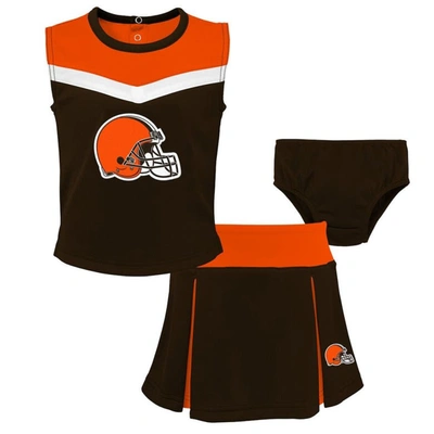 Outerstuff Kids' Girls Toddler Brown Cleveland Browns Spirit Cheer Three-piece Cheerleader Set